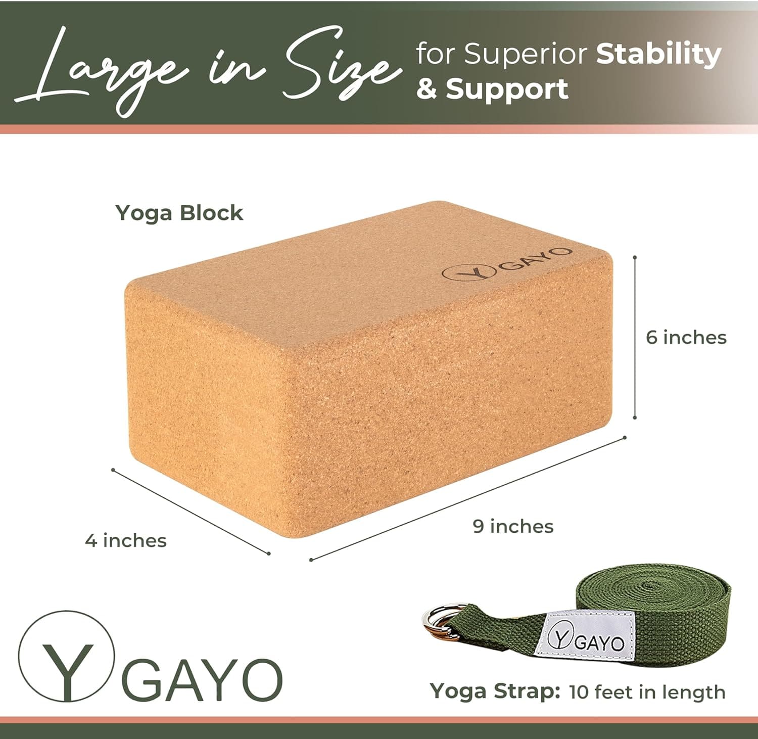 Sustainable Large Cork Yoga Blocks & Strap Set - Image 3